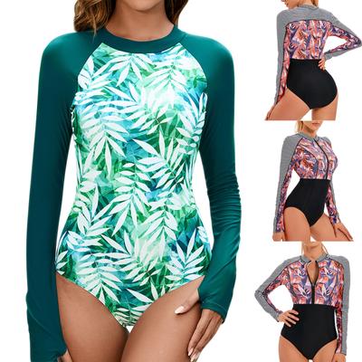 Dámské Sexy Koupací set Barevně ladící plavky Dlouhý rukáv Zip Plavky Zeštíhlující Síťované plavky
