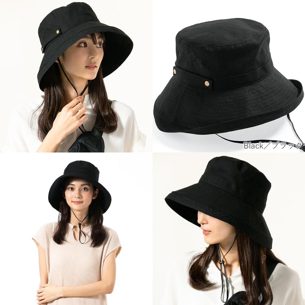 QUEENHEAD Breeze French UV Slimming Wide UV Safari XL Black Hat, Protection, Face, Women's, Brim, Protection, Hat, (58.5-61cm) -