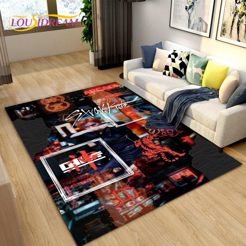Kpop Singer Stray Kids Area Rug Large,Carpet Rug for Living Room Bedroom Sofa Doormat Decoration, Kids Play Non-slip Floor Mat