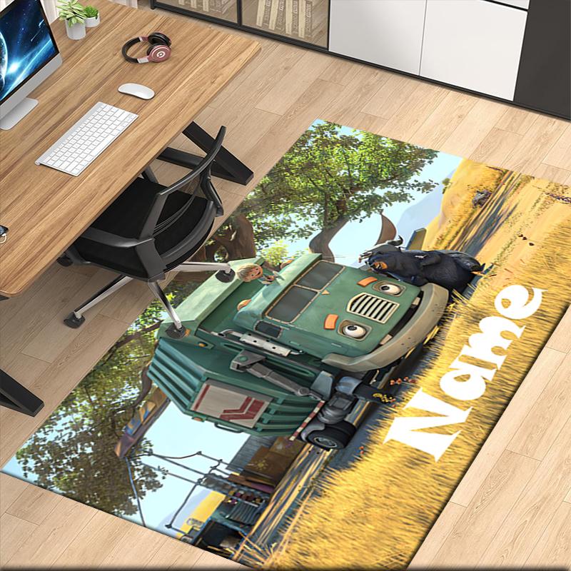 Custom Name Trash Truck Printed Carpet, for Office Chair Living Room Bedroom Kitchen Room Decor Gifts.