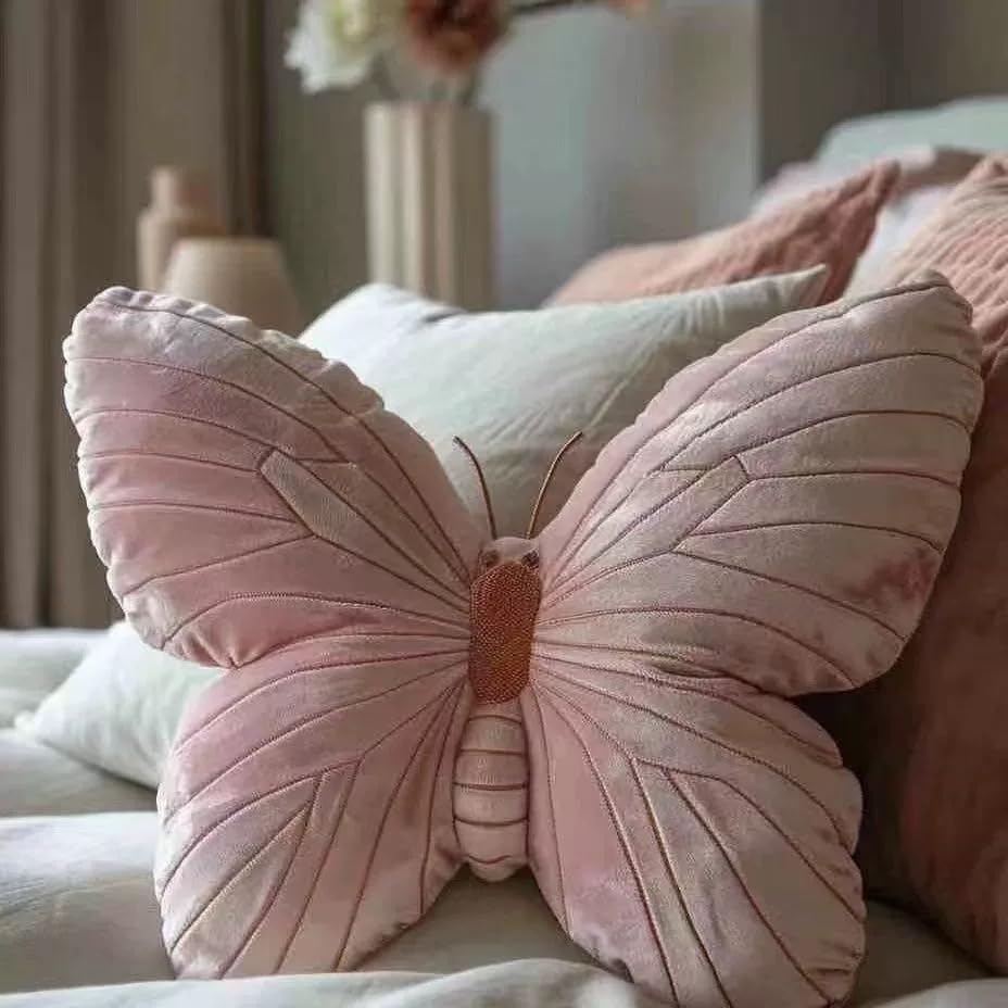 Butterfly Throw Pillow, Pink Butterfly-Shaped Glitter Velvet Stuffed Cushion Shiny Spring Decorative Animal Pillow for Couch Living Room Bed