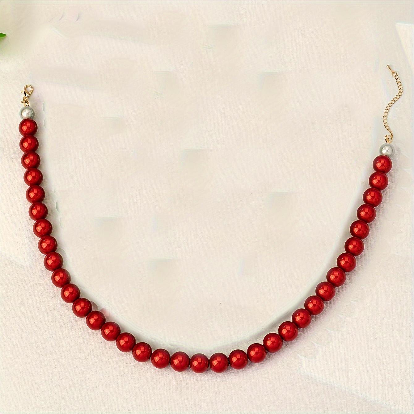

1 colorful fashion necklace beaded collarbone chain retro style dopamine candy color червоний