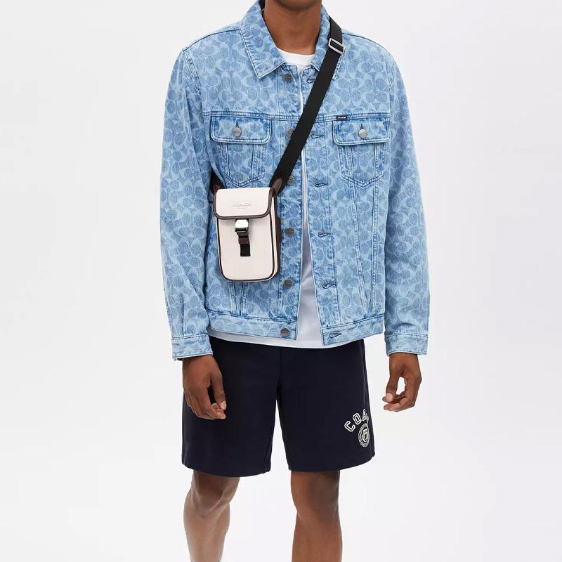 Coach Racer Phone 11 Brand Logo Adjustable Shoulder Strap Smooth Calfskin Phone Bag Crossbody Bag Men bags Chalk CT887-SVX1R