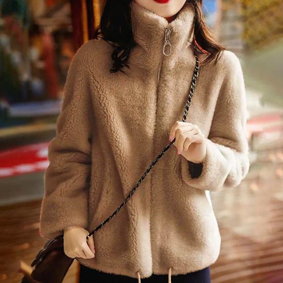 Women's Fuzzy Fleece Jacket Long Sleeve Stand Collar Full Zip Up Sherpa Coat Fall Winter Warm Jacket with Pockets