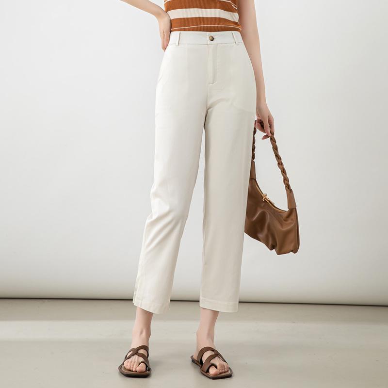 2025 Spring/Summer Women's High Waist Mugwort Tencel Cigarette Pants – Loose, Nine-Point Slit Casual Wear