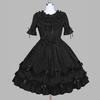 Fashion Women Vintage Gothic Bow Lace Flounce Long Sleeve Patchwork Dress