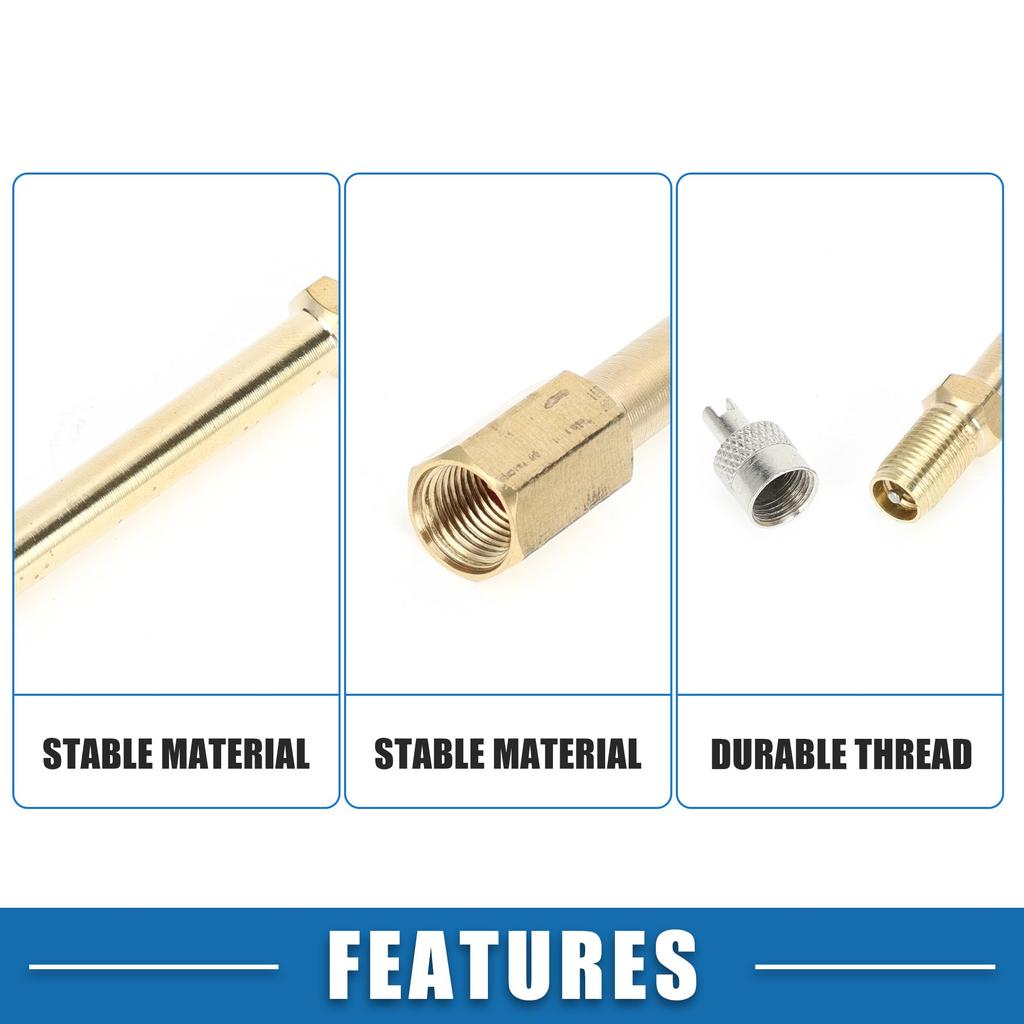 A ABSOPRO Tire Valve Stem Air Inflation Adapter Durable 180mm Long Tire Valve Extension Copper Silver Tone