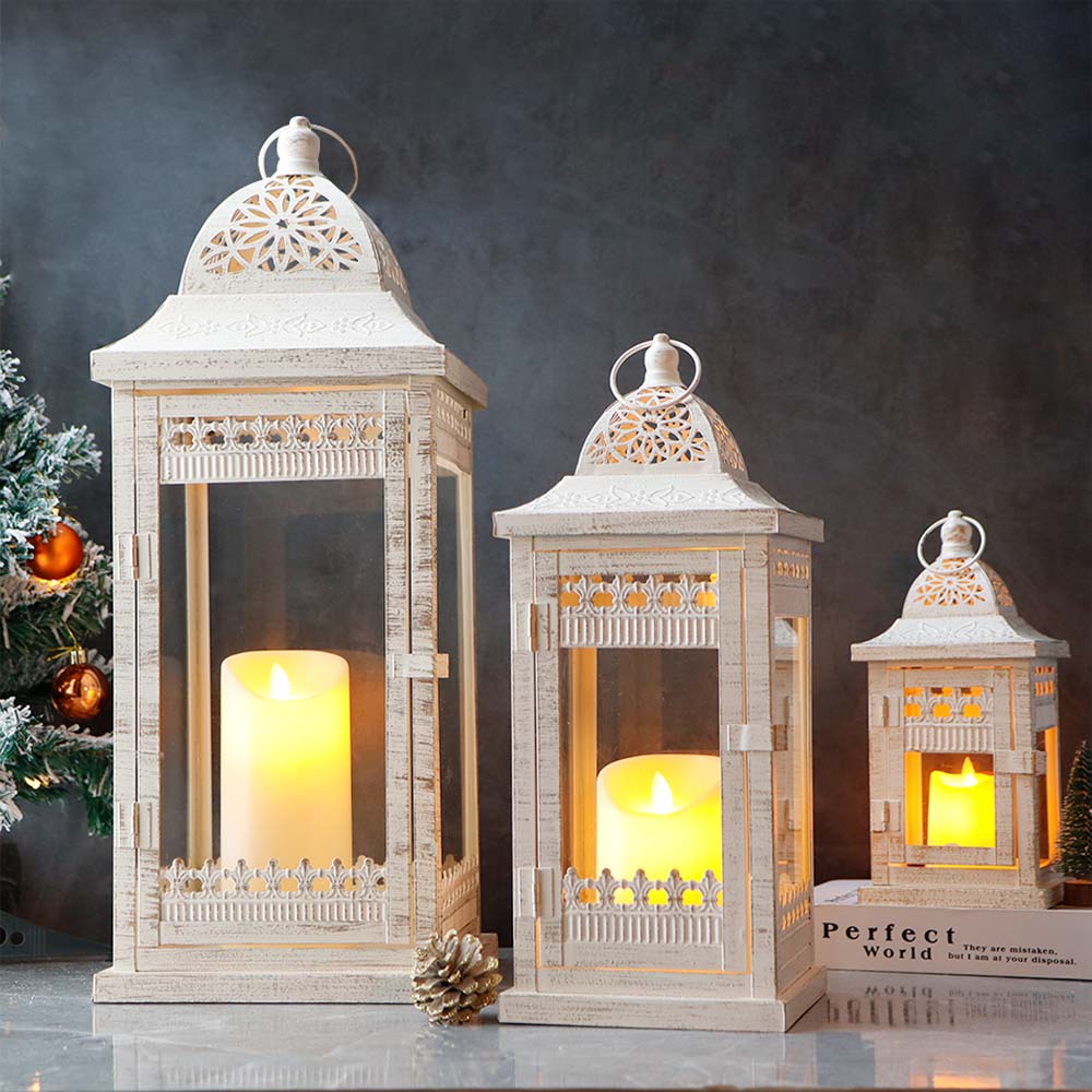 Set of 3 Vintage Candle Lantern Metal Iron Candle Lantern Empty Candle Holders for Wedding Decoration