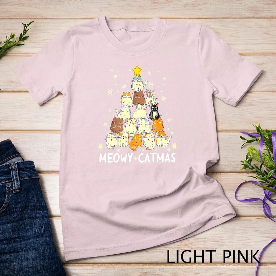 Meowy Catmas Cat Christmas Tree Xmas Girls Boys Funny Santa Unisex T-shirt 8 4XL