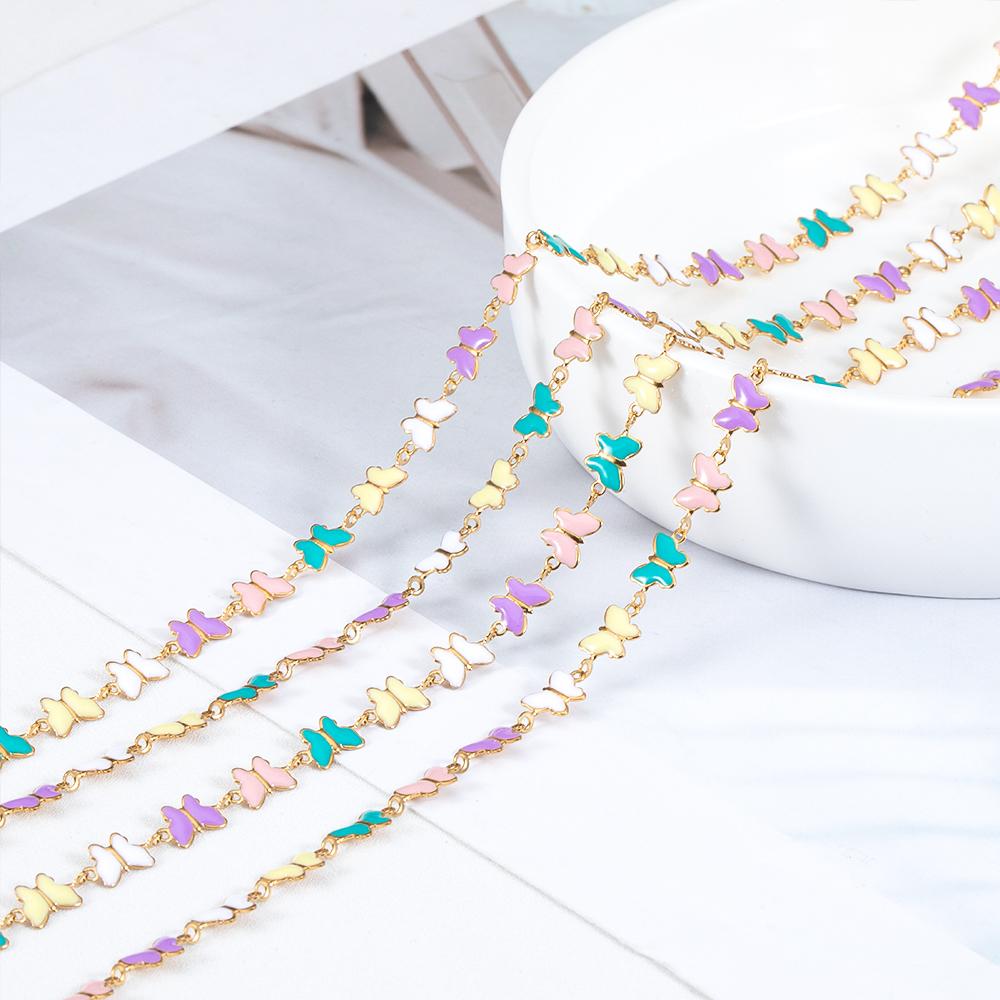 1Meter Colorful Enamel Heart Leaf Bead Chain Stainless Steel Gold Color Chain for DIY Clothing Jewelry Making Necklace Bracelet