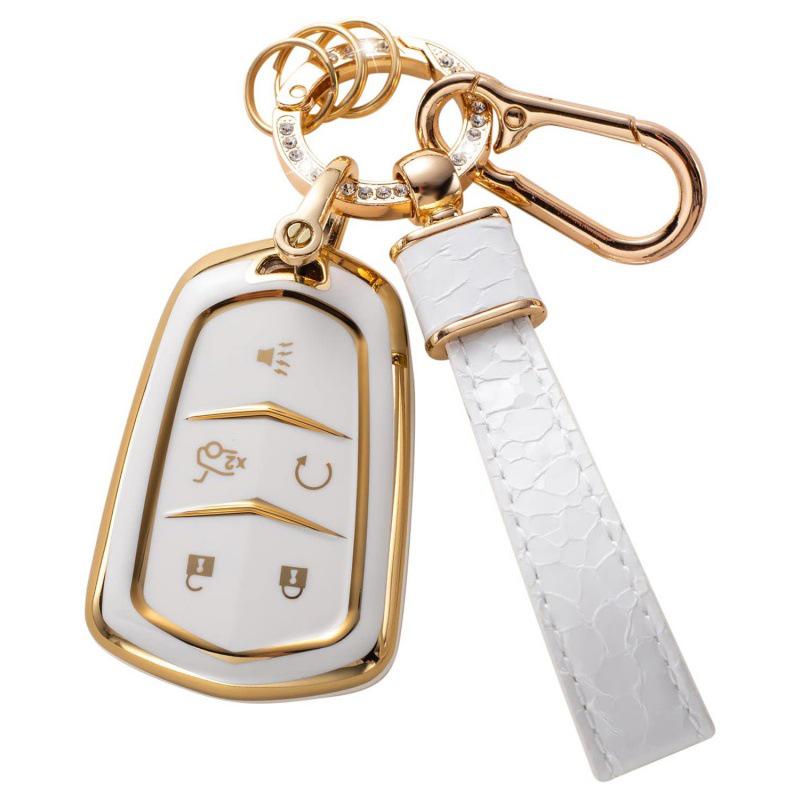 Autoschlüsselabdeckung mit goldenem Rand und Steinmuster, mit Schlüsselanhänger