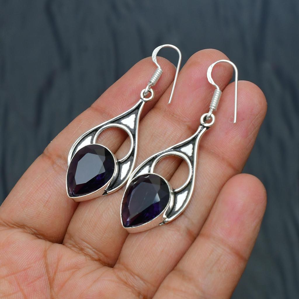 Amethyst Gemstone Handmade 925 Sterling Silver Jewelry Earring