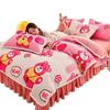 Winter Print Flannel Bed Set: Milk Velvet Duvet Cover & Sheet, Four Pieces