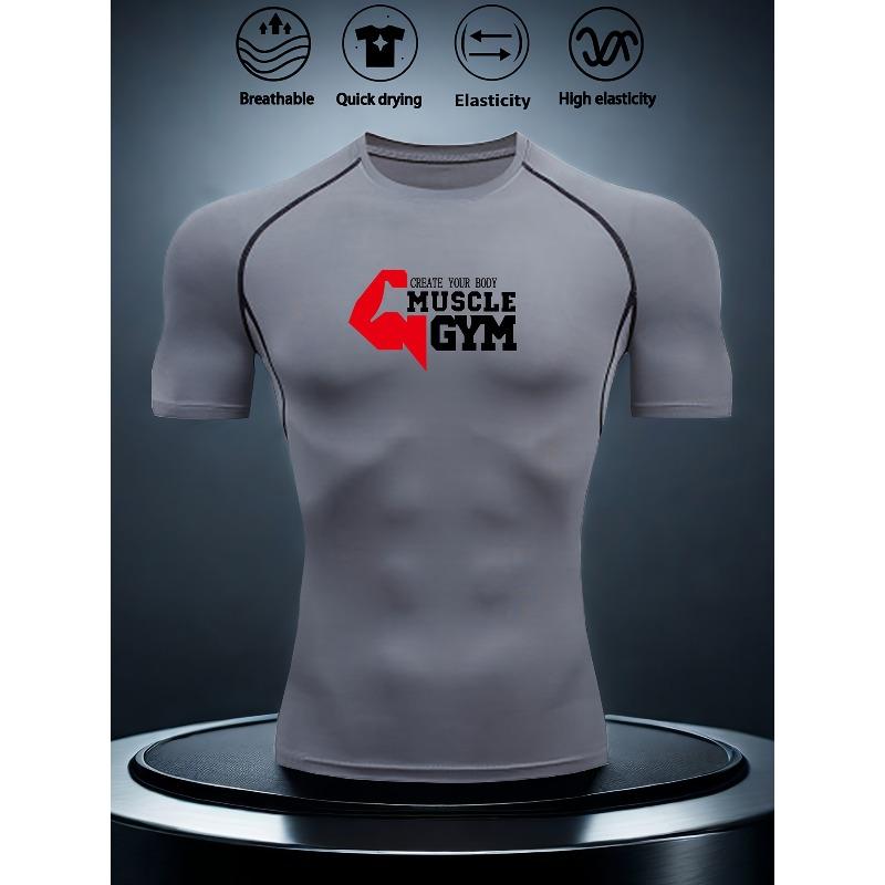 Mens White Compression Short Sleeve T-Shirt Red 4 Muscle Gym Graphic Quick Dry High Elasticity Breathable Workout And Athletic Top