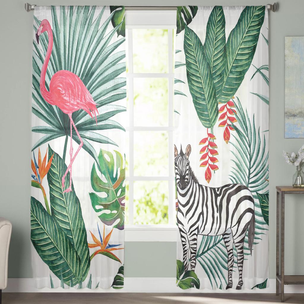 Zebra Flamingo Tropical Jungle Sheer Tulle Window Curtains For Living Room Bedroom Kitchen Veiling Curtain Home Decoration
