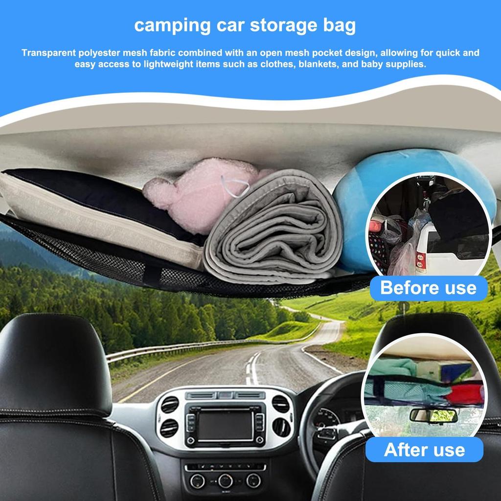 Car Ceiling Cargo Net Overhead Storage Mesh Organizer for SUV Load-Bearing Overhead Roof Organization for Automotive Truck Van