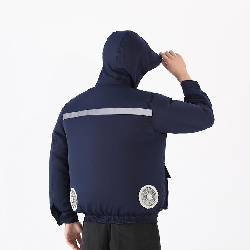 

Мужская летняя куртка с капюшоном и кондиционером, с 4 перезаряжаемыми вентиляторами для строительных работ. 3XL