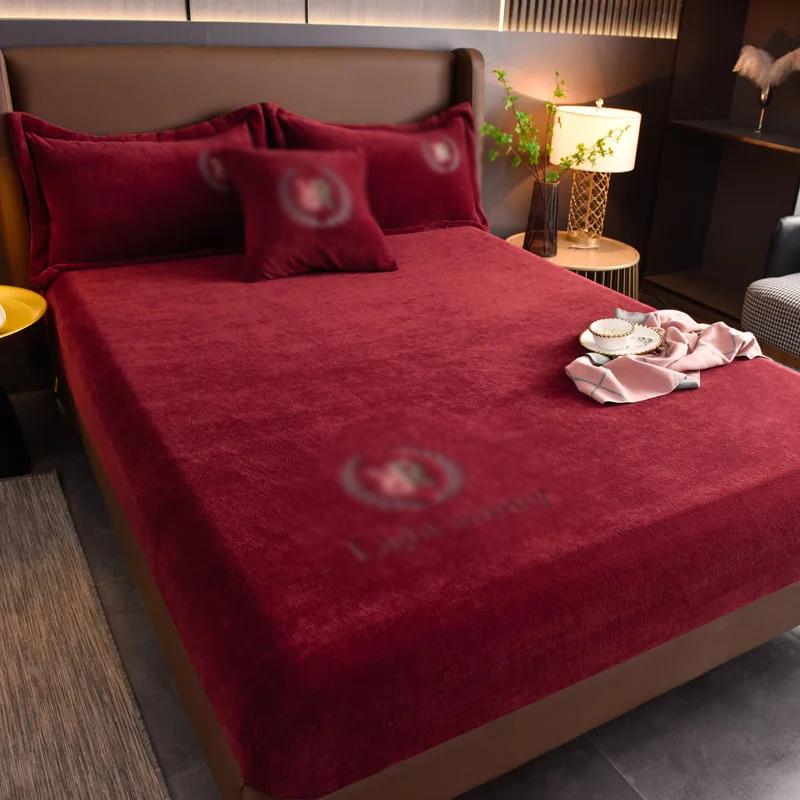 Thicken Velvet Bed Cover Elastic Bed Sheets Set Mattress Cover Soft Queen King Solid Color 90/150/x200 For Free Shipping