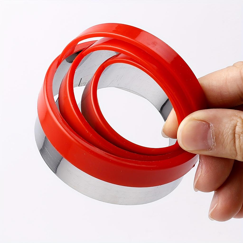 Red Round Cookie Cutter Set Of 3 With Handle Stainless Steel Molds Baking Dough Cake DIY Tools