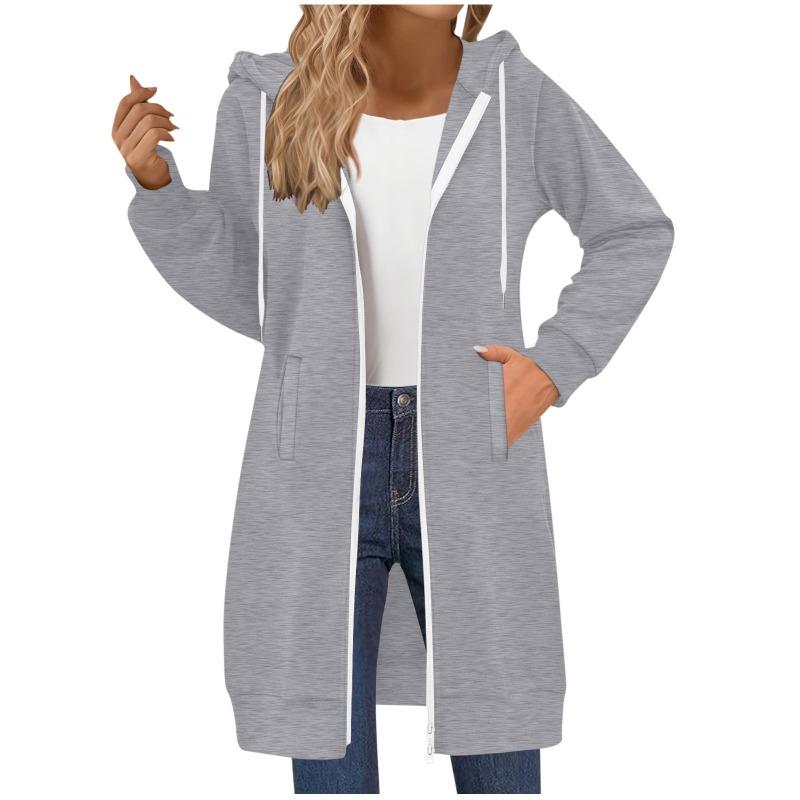 Women's Long Sweatshirt Casual Versatile Drawstring Long Sleeve Hooded Jacket Pockets