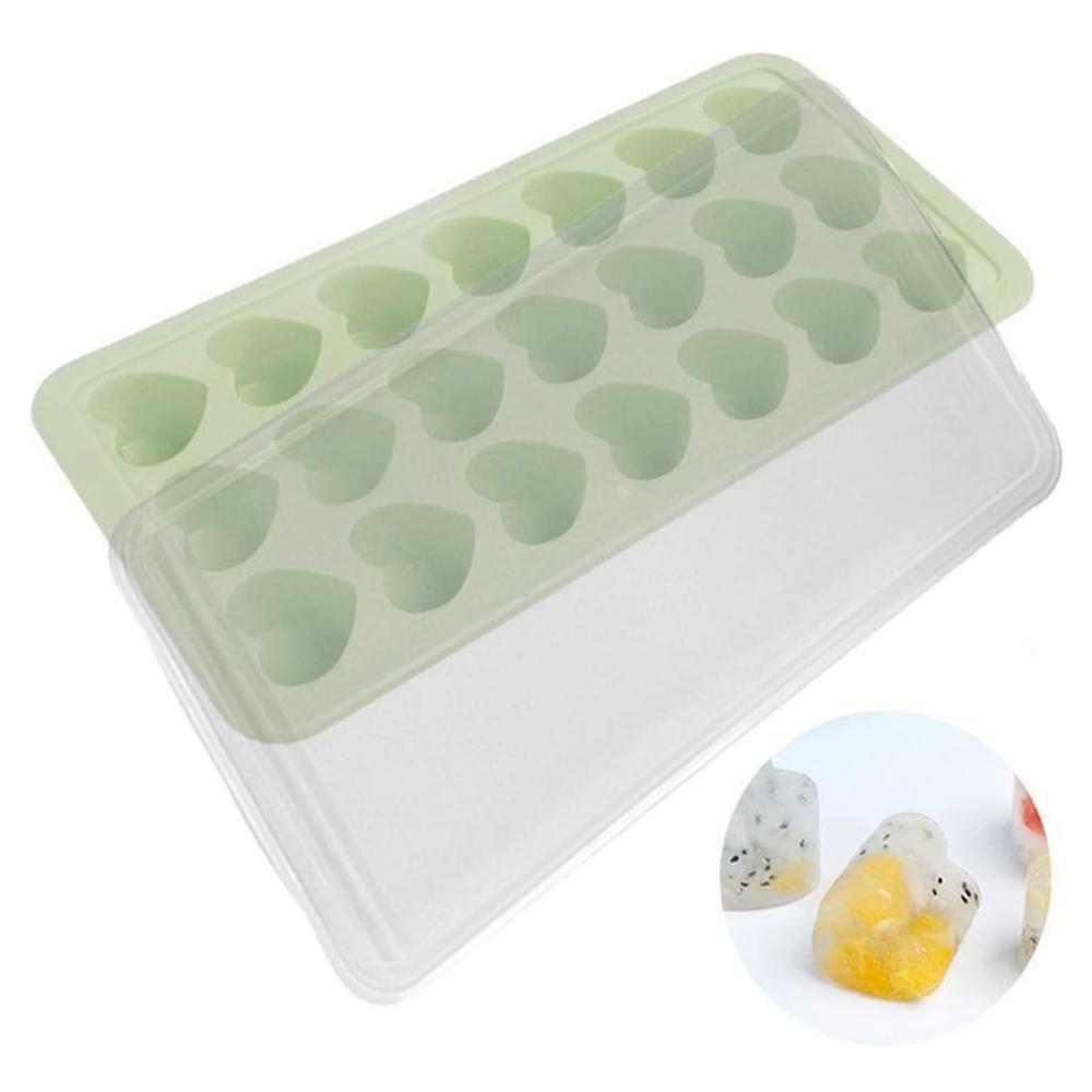 Heart-Shaped Ice Cube Trays With Lid 21-Holes Silicone Ice Ball Maker Mold