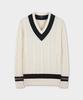 BROOKS BROTHERS Wool Tennis Cable V-Neck Sweater (Ivory) (Bbwnmff402)