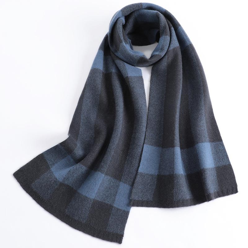 

Осенне-зимний шерстяной шарф мужской, вязаный, с контрастной вставкой, утолщенный, теплый, кашемировый шарф, длинный, модный, универсальный шарф Above 175cm