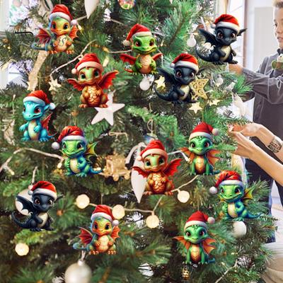 Χριστουγεννιάτικο μενταγιόν Dragon Cartoon Dragon Baby Ακρυλικό Κρεμαστό Στολίδι Ανθεκτικό για Διακόσμηση Εορταστικού Δέντρου