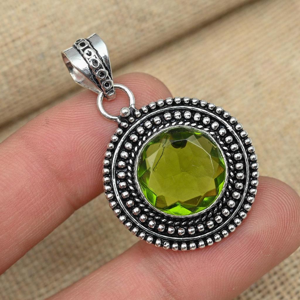 Peridot-Edelstein, 925er-Sterlingsilber, handgefertigter Damen-Designer-Anhänger-Schmuck
