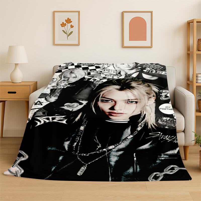 Kpop Felix Stray Kids Manta de Franela Suave Cálida para Dormitorio Sala de Estar Cama Viaje Camping Picnic Regalo