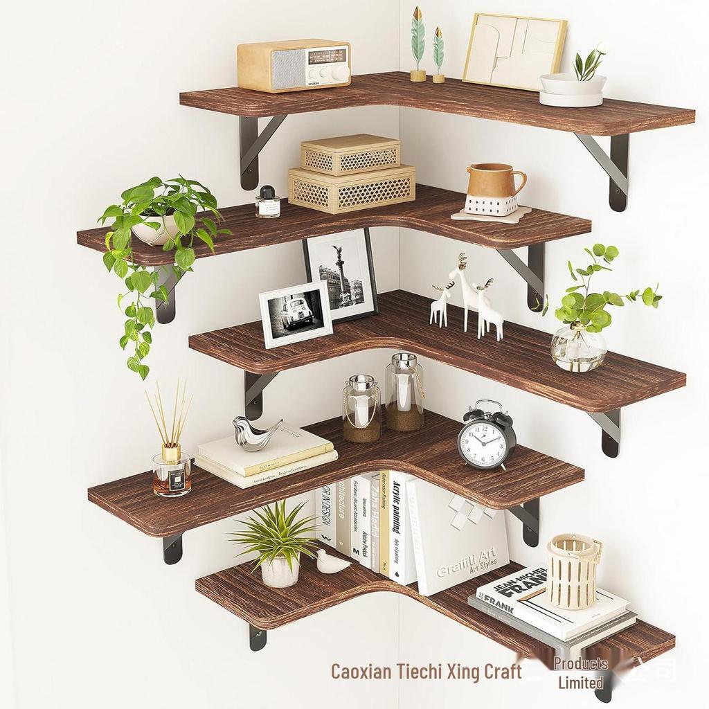 Country-Style Solid Wood Corner Floating Wall Shelf & Organizer