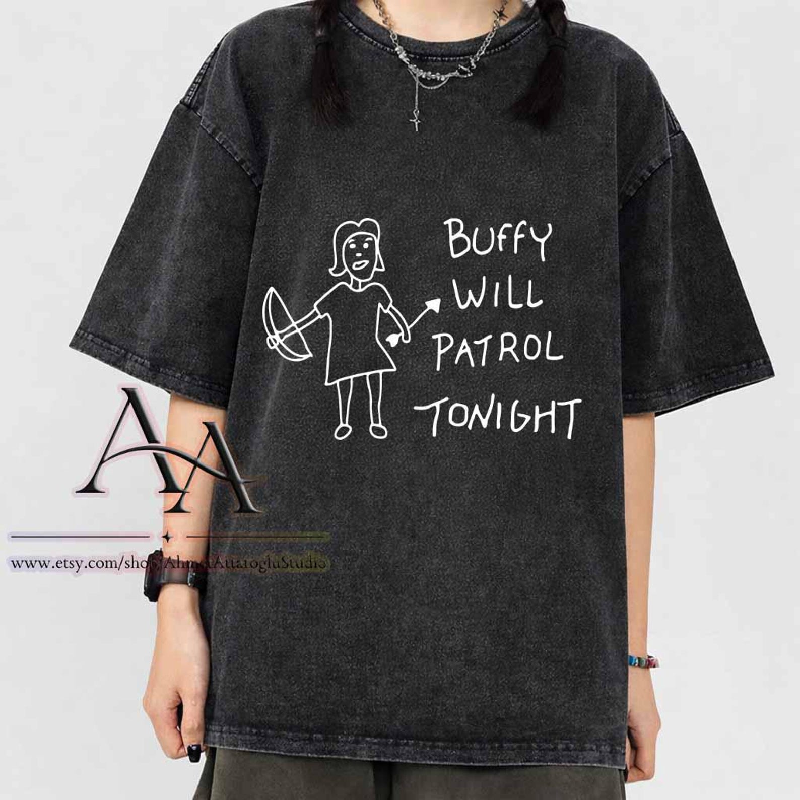 Mineral Wash Tee Buffy Will Patrol Tonight, Buffy Shirt, Comfort Colors Sunnydale High School Shirt, Buffy Show Shirts, Vampire Slayer Shirt 3XL