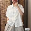 1116 Summer Korean Version Loose and Simple Linen Single Pocket Lapel Short-sleeved Shirt Versatile Casual Shirt Women