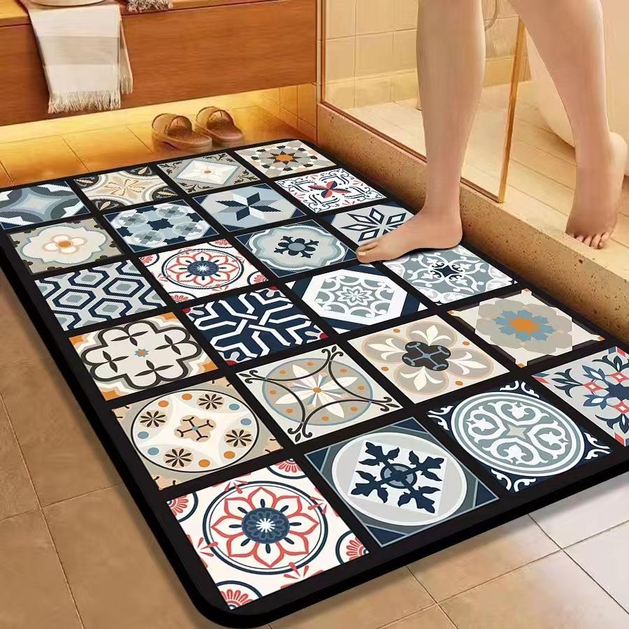 American Flower Diatom Mud Floor Mat, Bathroom Non-Slip And Dirt-Resistant Absorbent Floor Mat, Toilet Quick-Drying And Easy To Take Care Of