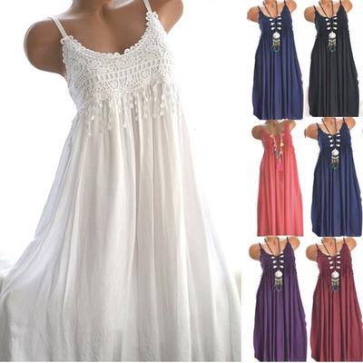 Damenmode Ärmelloses Kleid Sommer Quaste Baumwolle Mode Langes Kleid