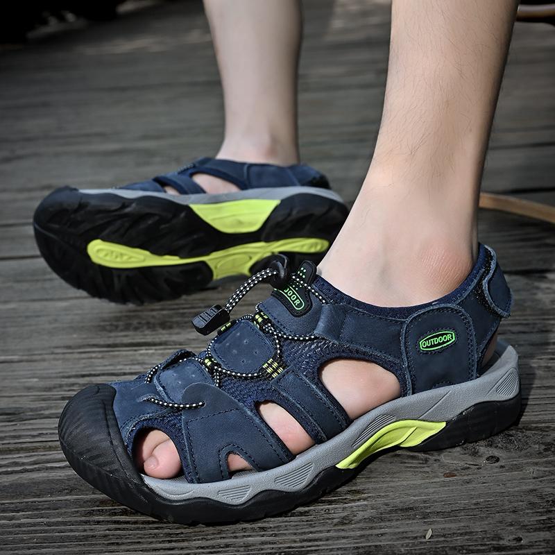 2026 Leder Herren Sandalen Outdoor Rutschfest Wasserdicht Wanderschuhe Leicht Bequem Anglerschuhe Sport Strand Sandalen