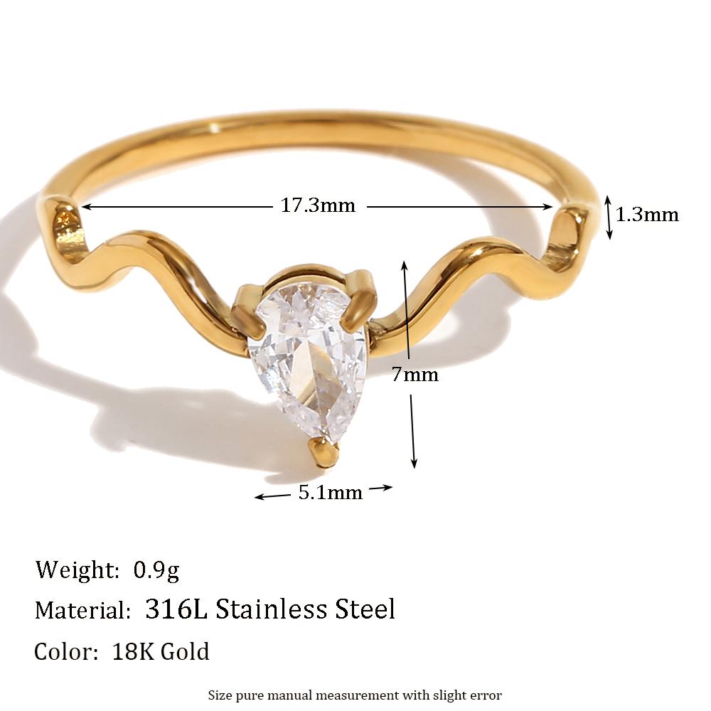 

MamacitaSlay Luxury Water Drop Zircon Serpentine Wave Shape Stainless Steel Rings For Women Waterproof High Quality Jewelry 8 золотий