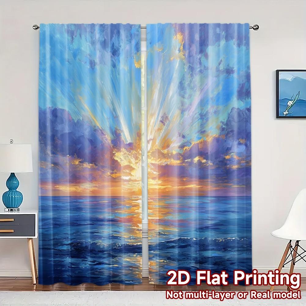 

Flat Printing Curtains Without Rod Oceandawn Chic Fabric Thermal Insulation Blackout Set Of 2 Made Polyester W100*H70(CM)-Hooks&1PCS