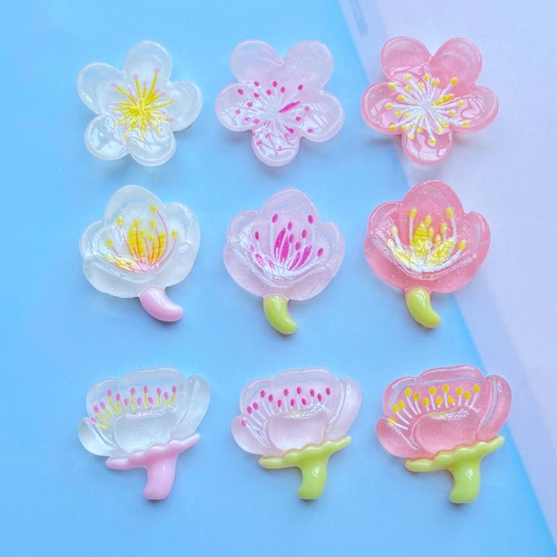 10Pcs New Cute Mini Luminous Transparent Lotus Flat back Resin Cabochons Scrapbooking DIY Jewelry Craft Decoration Accessorie
