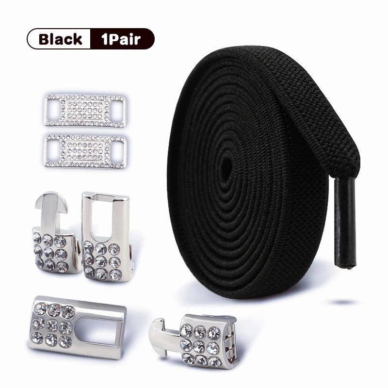 No Tie Shoe Laces Elastic Laces Silver Diamond Buckle Sneakers Tennis Shoelaces Without Ties Flat Shoelace for Shoes Accessories