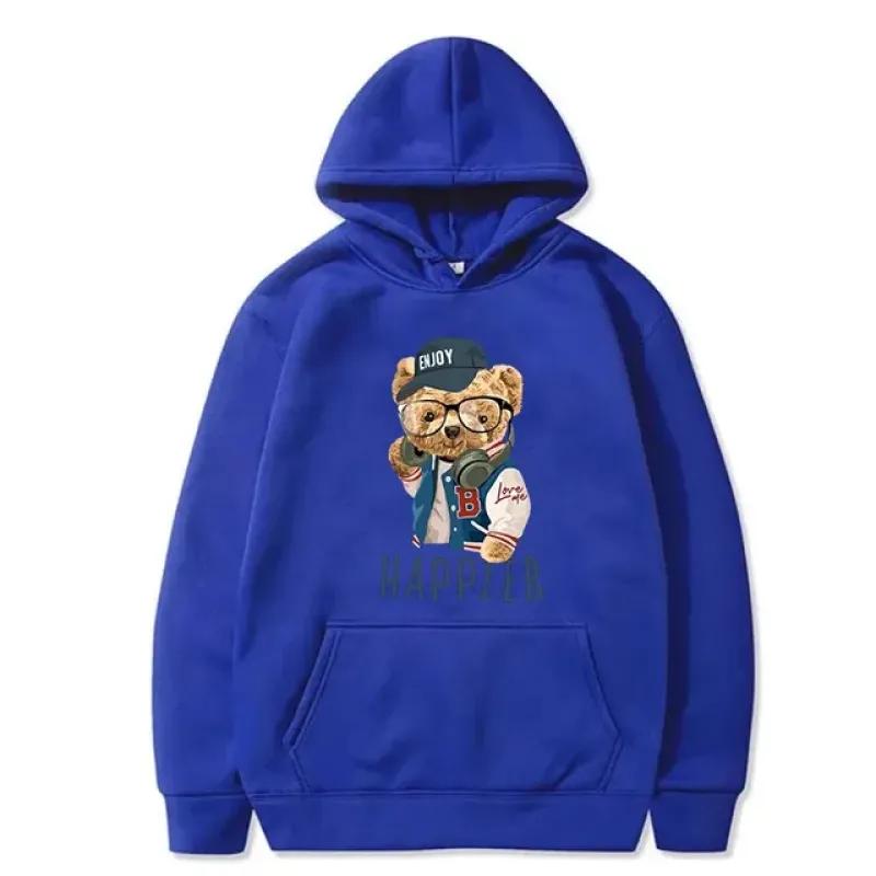 2024 New Trendy Fun Teddy Bear Hooded Casual Shirt Men's Fashion Sports Shirt Loose Street Multi Color Sports Shirt