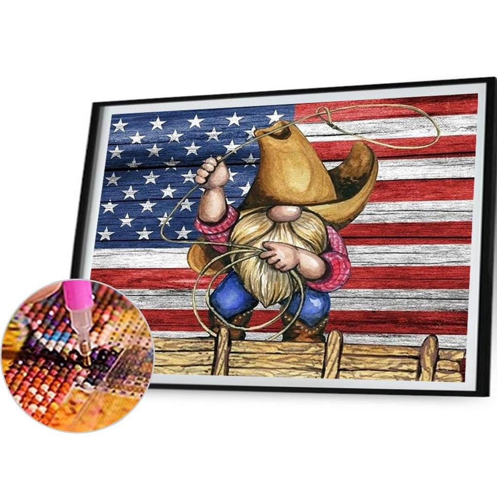 5D DIY Full Square Drill Diamond Painting Cowboy Gnome Kit Home Decor 50x40cm