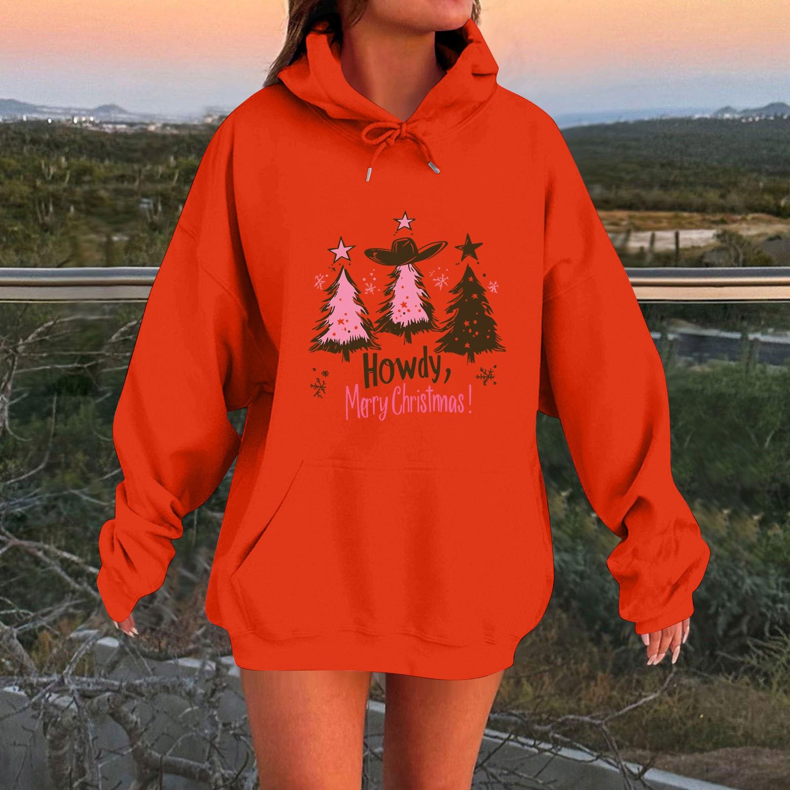 

Женская мода O-образный вырез с длинным рукавом и принтом, толстовка с капюшоном L шафрановый