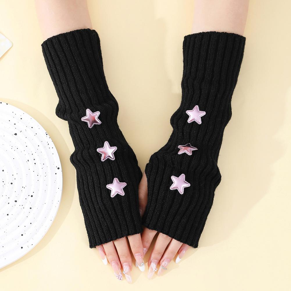 Women Knitted Fingerless Arm Sleeves Gothic Style Striped Winter Long Arm Warmers Girls Y2K Fashion Wrist Gloves