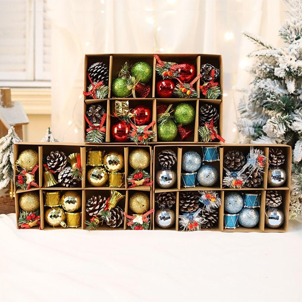 24Pcs/box Shatterproof Christmas Tree Pendant Plastic Jingle Balls Sets Party