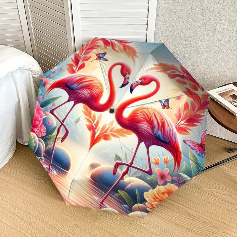 1pc Flamingo Heart Nature Scene Umbrella with Plastic Handle,Suitable for All Seasons Home Travel Outdoor UmbrellaDD405