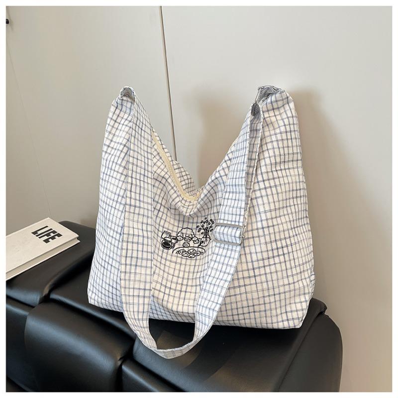 

Fashion plaid large-capacity canvas bag women s new shoulder bag soft-faced lazy wind messenger bag білий