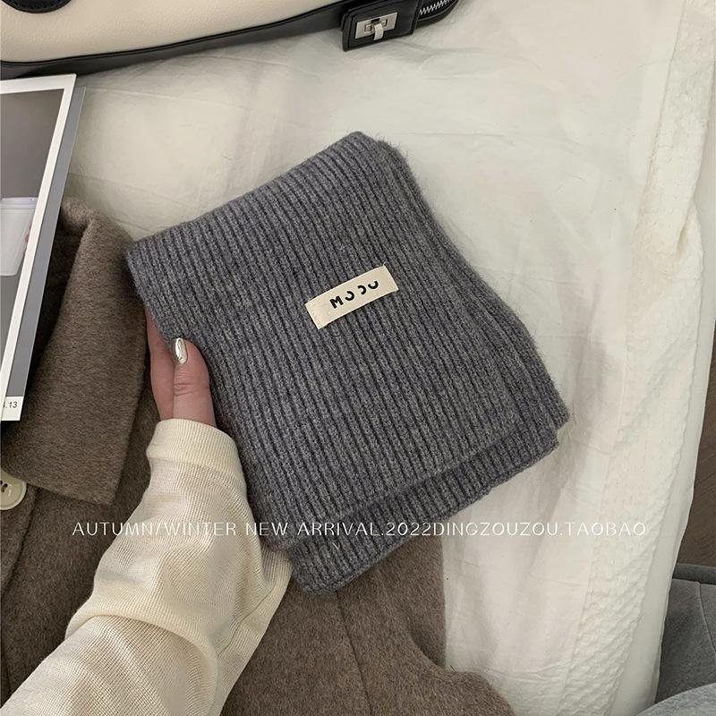 Solid color wool scarf women's autumn and winter warm versatile white student knitted scarf tide