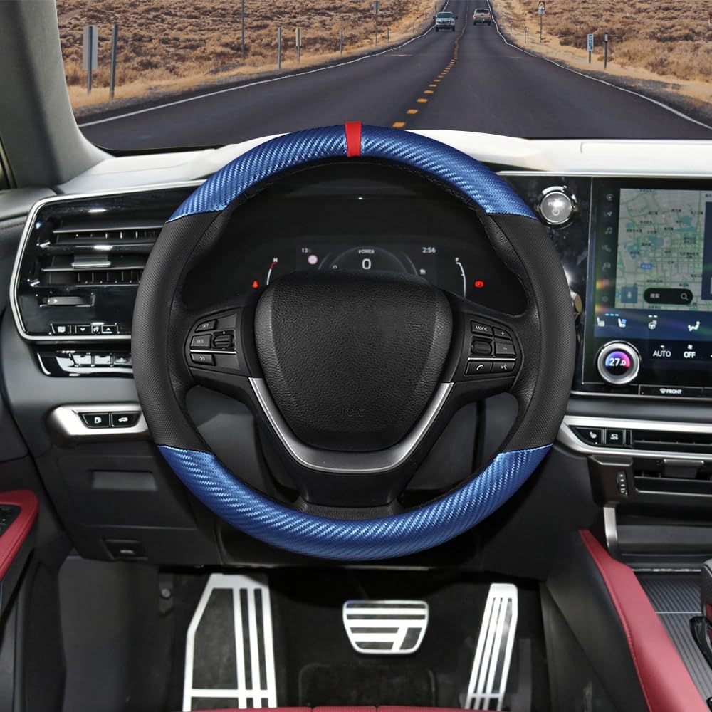 Carbon Fiber Car Steering Wheel Cover, Universal 15 inch Breathable Anti Slip Steering Wheel Covers, Car Interior Accessories Steering Wheel