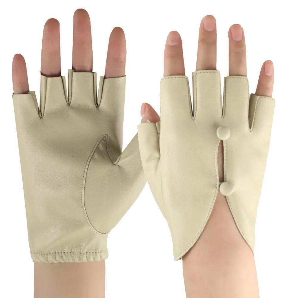 PU Leather Half Finger Gloves Button Hole Leather Gloves Stylish Women Leather Gloves  Performance